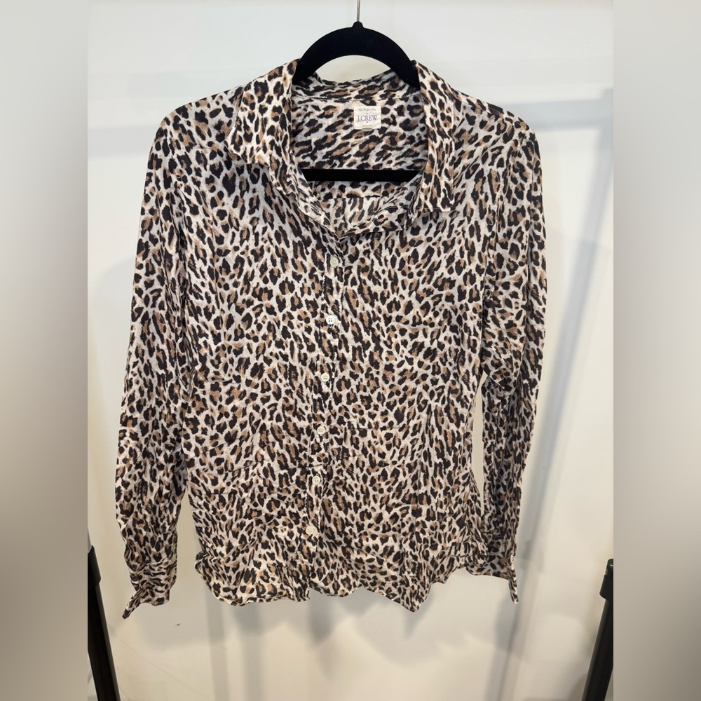 J. Crew Leopard Animal Print Collar Button Down Shirt